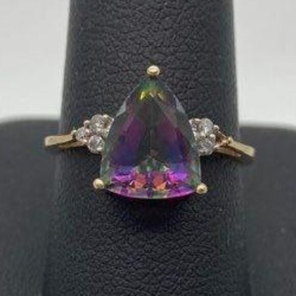 10k Yellow Gold Mystic Topaz, Diamon Accents, SCRAP OR REPAIR  2.41 grams - Picture 4 of 6